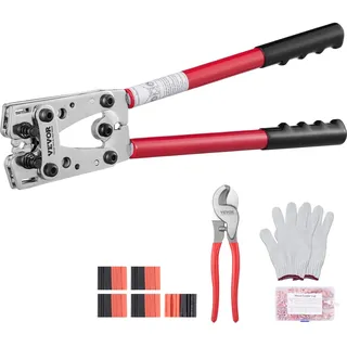 Vevor Crimpzange Kabelschuhzange 6-50 mm2, Batteriekabel-Crimpzange Batterieklemmen-Crimper, Crimpwerkzeug mit 6 Größen & 95 Kupferringverbinder, Kupferringklemmen-Crimpzange Kabelschneider