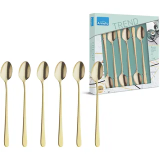 Amefa Latte Macchiato Löffel Set 6 St. Edelstahl 19,8 cm Gold satiniert