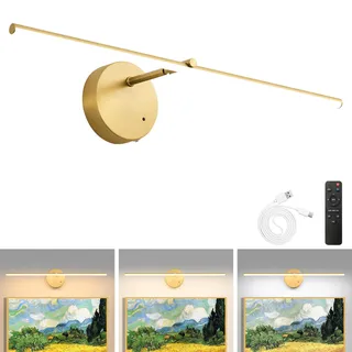 Bilderleuchte Kabellos mit Fernbedienung 60CM LED Bildbeleuchtung mit 3 Farbtemperaturen 8000mAh Wiederaufladbar Akku Timer Dimmbar Batteriebetriebene Bilderlampe für Malen Kunstwerke Porträts - Gold