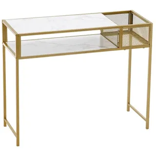 MCombo M Mcombo Konsolentisch Schmal Marmor Gold, Modern Beistelltisch mit 2 Ablage & Metallgestell, Eingangstisch für Flur Wohnzimmer Schlafzimmer,