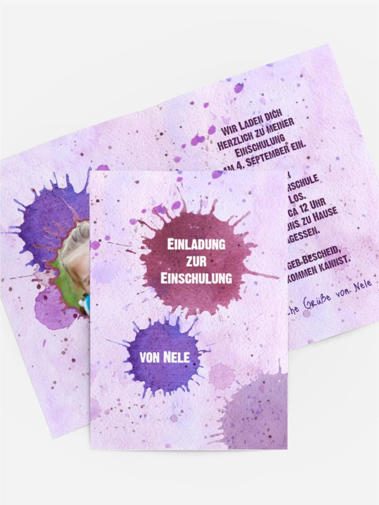 Einladung zur Einschulung selbst gestalten mit Spruch und Fotos im Onlinedesigner bei Meine-Kartenmanufaktur.de