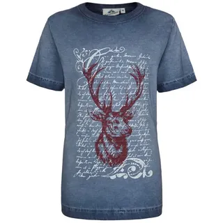 Isar-Trachten Trachtenhemd Trachtenshirt Kind - STOLZER HIRSCH - jeansblau blau 110