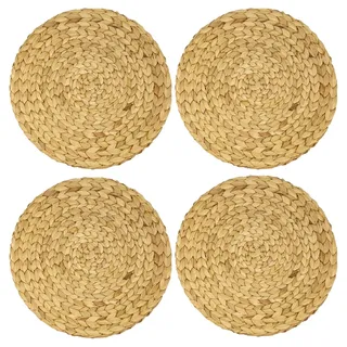 HMF Tischset rund geflochten aus Wasserhyazinthe, Platzset abwaschbar, 4er Set, 35 cm