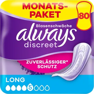 Always Discreet Inkontinenzeinlagen Long, 80 Binden (4 x 20 Stück) Monatspaket