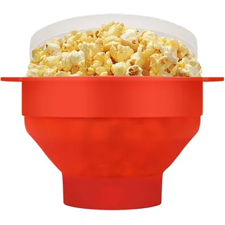 Flexzion Mikrowellen-Popcorn-Maker mit Deckel, faltbare Silikonschale, Lebensmittelqualität, Sicherheits-Aufbewahrungsbehälter für Partys, Kinder & Erwachsene, Zuhause & Küche, Film, Camping, Rot