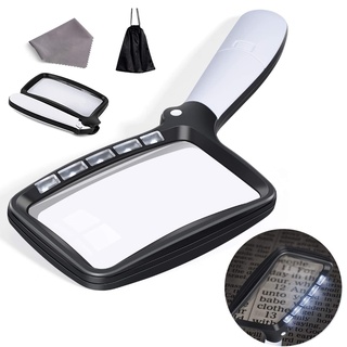 VOCA Lupe mit Licht, Klappbar Leselupe, leselupe mit licht für senioren groß 5 LED, Lupe 3X große rechteckige Leselupe mit dimmbarer LED für Senioren, Zeitung, Bücher, Kleindruck, Inspektion