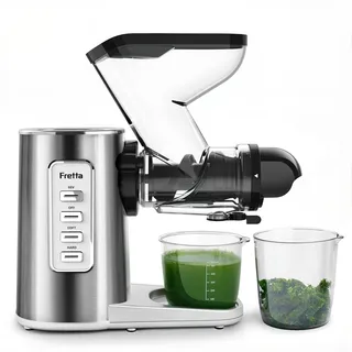 Fretta Slow Juicer Entsafter Gemüse und Obst Gemüse Testsieger, 76mm Öffnung Obstpresse Elektrisch Saftpresse Äpfel Sellerie Juicer Machine Masticating Gemüsepresse BPA-Frei (Edelstahl)