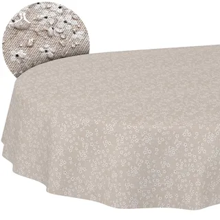 Stoff Tischdecke Tischwäsche Textil Tischtuch Baumwolle Polyester Gewebe abwaschbar pflegeleicht, in rund oval eckig Violen Beige Oval 160x140cm Schnittkante