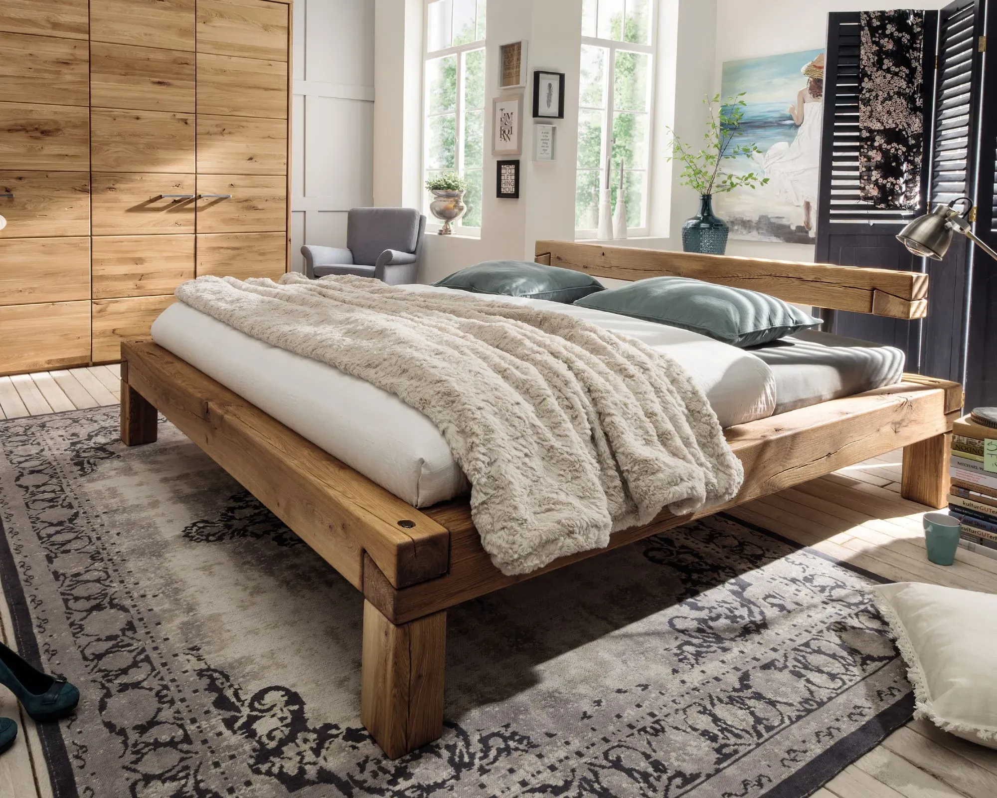 Massivholz »Vancouver 6« Wildeiche Balkenbett 160x220 cm