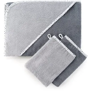 Wörner Baby Kapuzenhandtuch/Kapuzentuch 80x80 cm - inkl. Waschlappen - Schadstoffgeprüft nach Öko-Tex Standard 100 / Frottee - 100% Baumwolle - Sternchen Grau