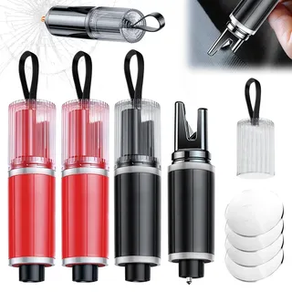 4 Stück Auto Sicherheitshammer, 2 In 1 Gurtschneider Notfallhammer, Notfallhammer Auto Mit Gurtschneider, Gurtschneider Multifunktional Notfallhammer, Gurtschneider Schlüsselanhänger Fürs Auto, Bus