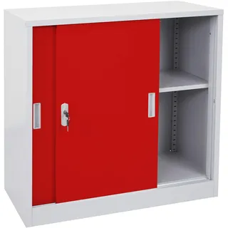 Mendler Aktenschrank Boston HWC-F41, Stahlschrank, mit Schiebetüren 90x90x45cm ~ rot