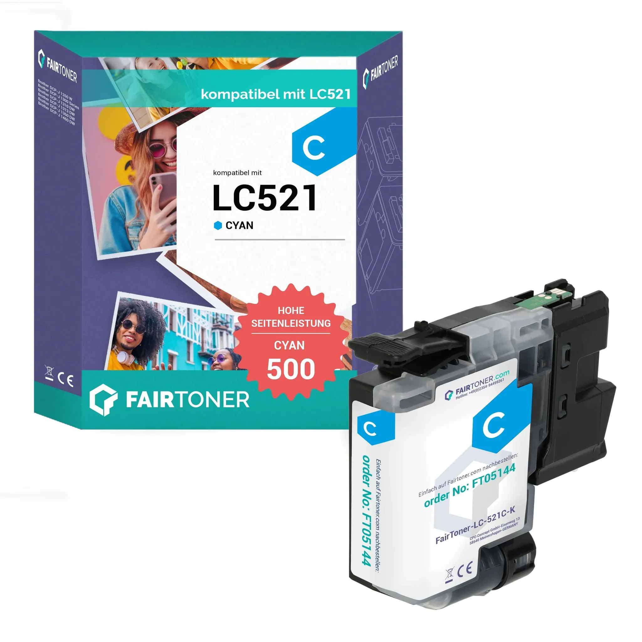 Kompatibel für Brother DCP-J 1313 DW (LC-521C) Druckerpatrone Cyan