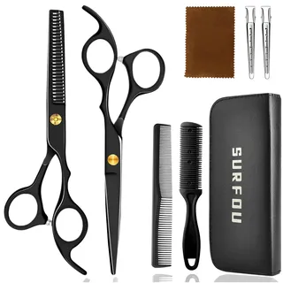 SURFOU Friseurscheren Set 6,7 Zoll,Haarschere & Effilierschere aus Edelstahl,Haarschneideset mit Kamm Profi,Mit verstellbarer Spannung,Für Herren/Damen/kinder/Haustiere & Friseur