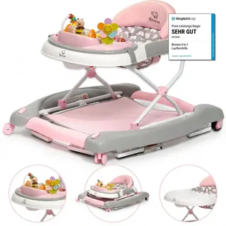 Bronea BRONEA® 4-in-1 Gehfrei Baby Lauflernwagen Schaukel Lauflernhilfe Babywalker mit Schaukelfunktion, Licht | Musik | Höhenverstellbar | Klappbar - Rosa - Rosa