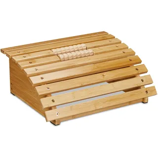 Relaxdays Fußstütze Schreibtisch, Fußablage mit Rollen, ergonomischer Fußhocker, Massage & Entspannung, Bambus, Natur
