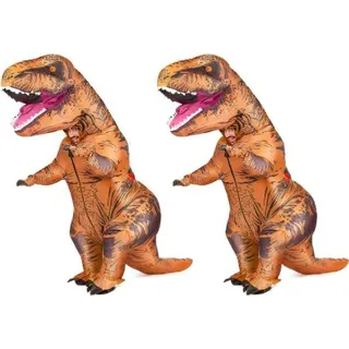2er Set Aufblasbares Erwachsenen "T-Rex" Kostüm für Kostümpartys, Halloween Dinosaurier Kostüm mit integriertem Ventilator - T2REXCOS - Braun/Hellbraun