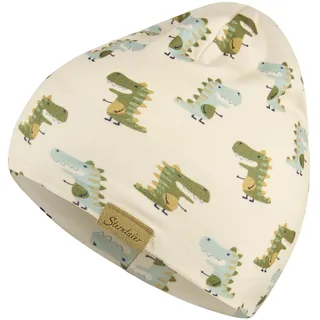 Sterntaler Beanie aus Soft Touch Jersey mit Dino-Print – Zwei Tragevarianten – Jungen – weich und pflegeleicht – Mütze für Baby und Kinder, naturfarben, Größe 49 - 49