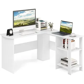Costway Schreibtisch L-Form, Eckschreibtisch mit 2 Kabellöchern & Ablagefächern, Ecktisch, Computertisch, Bürotisch für Zuhause oder Büro, 130 x 130 x 74 cm