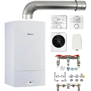 Bosch BOSCH/Junkers Gas-Heizwertkombitherme CerastarComfort ZWR 18-7 KE 21 Erdgas L/LL, mit CR 120, & Außenfühler TA, mit Anschlussplatte Unterputz, ohne Abgassystem