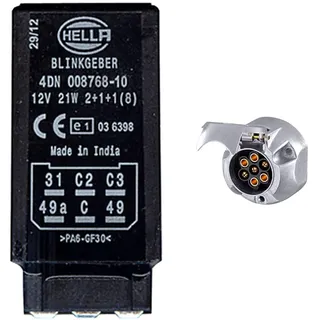 Hella 4DN 008 768-101 Blinkgeber - 12V - 6-polig - gesteckt - elektronisch - ohne Halter & 8JB 001 941-001 Steckdose - 12V - 7-polig - Zinnbronze - Metallgehäuse - DIN/ISO: 1724