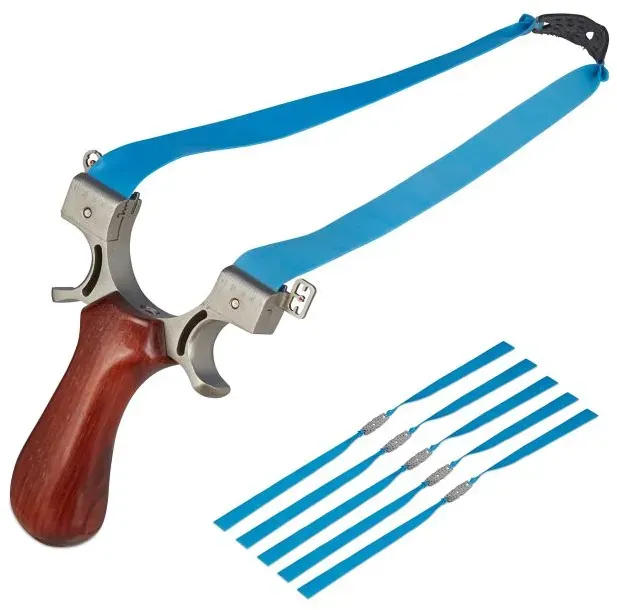 Relaxdays Steinschleuder mit Holzgriff Blau,Braun,Silber