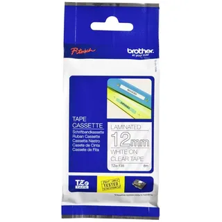 Brother TZe-135 laminiert weiß auf transparent 1,2cm x 8m