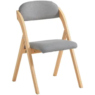 SoBuy Klappstuhl Holz gepolstert – Ergonomischer Küchenstuhl & Esszimmerstuhl, faltbar & platzsparend, fertig montiert, für Küche Balkon Büro, Hellgrau 47.5 x 77 x 59 cm FST92-N