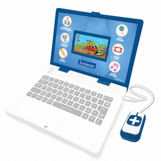 LEXIBOOK JC798i2 Mouse Lern-und zweisprachiger Laptop Französisch/Englisch mit Farbbildschirm-130 Aktivitäten zum Erlernen von Sprachen, Tippen, Mathematik, Logik, Musik und Spielen-Blau