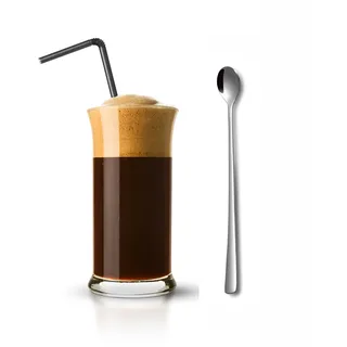 Topkapi 250.620-4-teiliges Gläser Set “Monaco“ mit 2 Gläser für Frappe, Milchshake, Cocktail, Eiskaffee + 2 Langstiel-Löffel