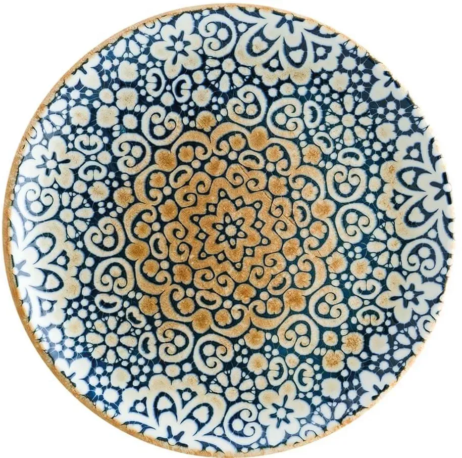 6x Bonna Alhambra Teller flach 27cm 3cm hoch Blau Beige Porzellan ALHGRM27DZ Speiseteller Tafel Geschirr