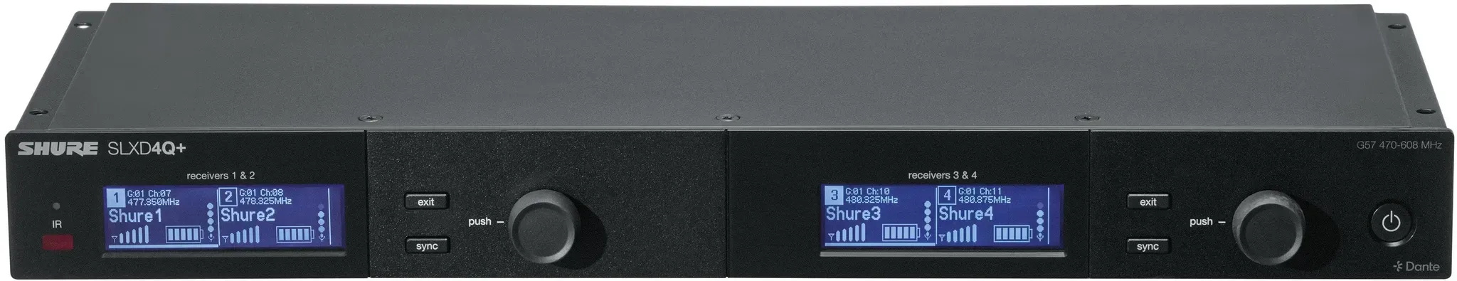 SHURE SLXD4Q+ G65 Dante - digitaler 4-Kanal Breitband Empfänger, 19" mit Dante