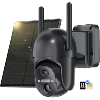 4G LTE Überwachungskamera Aussen Akku mit SIM Karte 32GB Karte 2K Kabellos Solar