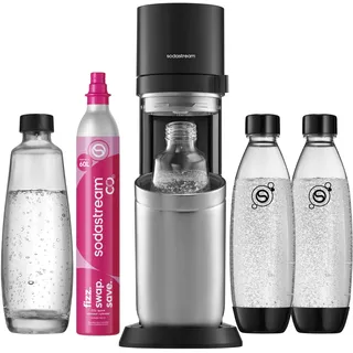 Sodastream Duo schwarz + 2 Glaskaraffen + 2 PET-Flaschen + Zylinder