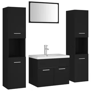 vidaXL Badmöbel-Set Schwarz Holzwerkstoff