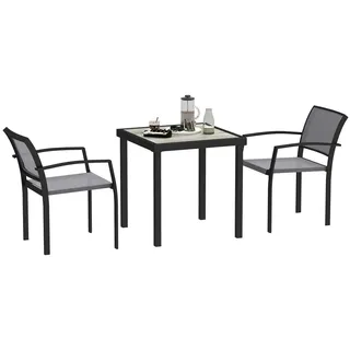 Outsunny Sitzgruppe 3 tlg. Essgruppe für 2 Personen Esstisch mit 2 Stapelbare Stühle, Esszimmergruppe Küchentisch-Set mit Stahlgestell Balkonmöbel