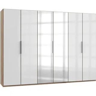 Level 300 x 216 x 58 cm Plankeneiche Nachbildung/Weißglas mit Glas- und Spiegeltüren