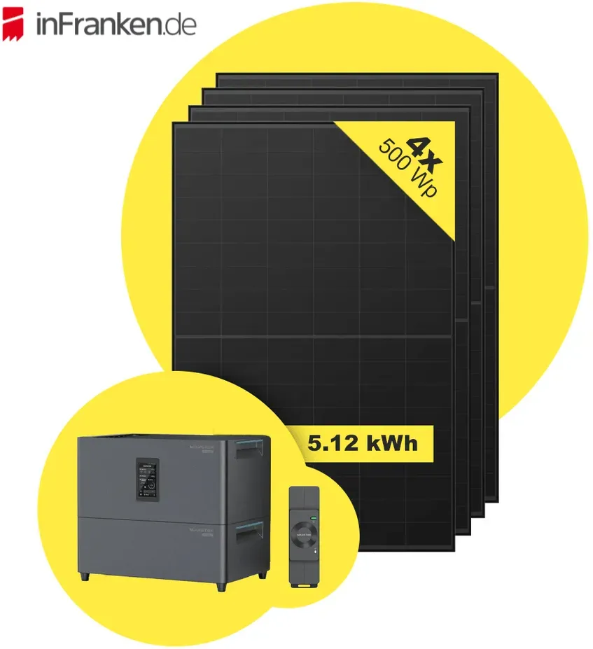 Sicatron 2000W Balkonkraftwerk - 4x 500 Watt - Marstek Jupiter C plus & Erweiterungsbatterie 5,12 kwh InFranken Deal - mit Smart Meter +40€
