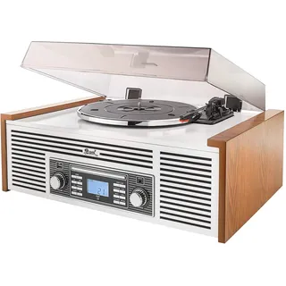 Dual NR 7 Stereo-Nostalgie Musikanlage mit Plattenspieler (UKW-Tuner, CD-RW, MP3, USB, Bluetooth, Aux-In) braun