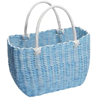 YPWWPXQ Picnic Basket Tragbarer Gemüsekorb, Geflochtener Einkaufskorb, Handgefertigter Obstkorb Aus Kunststoff-Rattan, Picknickkorb Weidenkorb-Picknickkorb (Color : Blue, Size : 34 * 24cm)