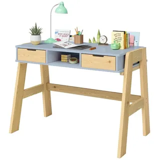 Bellabino Kinderschreibtisch Campo, höhenverstellbar 56-75 cm (mit Schubladen, 1 Ablagefach und 3 Aufbewahrungsfächer), blau/natur blau