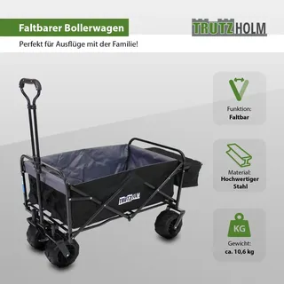 Baumarktplus Bollerwagen faltbar Breitreifen Schwarz, innen grau Falt-Bollerwagen