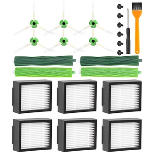 Bürsten Ersatzteile für iRobot Roomba E & I Serie E5 E6 i7 i7+ i3 i3+ i4 i4+ i6 i6+ j7 j7+ i8 i8+, 2 Sets Gummibürsten, 6 Filter, 6 Seitenbürsten, Ersatz Saugroboter Zubehör für Roomba