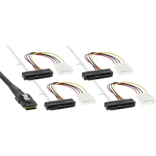 InLine SAS Anschlusskabel, Mini-SAS SFF-8087 an 4x SAS + Strom, SAS HDD an Controller, 0,75m