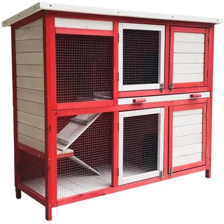 Wiltec Kaninchenstall 117,5 x 41 x 100 cm rot weiß