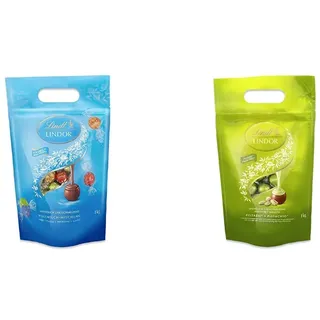 Lindt LINDOR Schokoladen Kugeln Vollmilch-Mischung | 1 kg Beutel & LINDOR Schokoladen Kugeln Pistazie ca. 80 Kugeln Milch-Schokolade mit zartschmelzender Pistaziencrèmefüllung