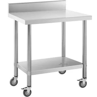 Edelstahltisch mit Rollen - PREMIUM - 60 x 80 cm - 135 kg - Aufkantung - Royal Catering RCAT-80/60-WS