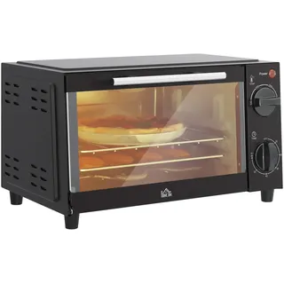 HOMCOM Mini Backofen 9 L 750W 100-230°C 60 Min. Timer inkl. Backblech, Grillrost, Glas Fenster, Platzsparend Minibackofen Pizza-Ofen, Schwarz