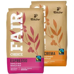 Tchibo - Fair Choice Probierset Espresso & Caffè Crema - 2 x 1 kg Ganze Bohne -