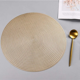 Baisheng Platzset Rundes Metall Crossweave Woven Vinyl Rutschfeste Fleckenfeste Tischset Waschbare Tischsets(6pcs Platzsets -Helles Gold)